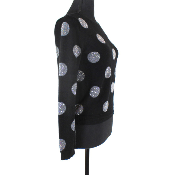 Alice + Olivia Wool Embellished Sweater Polka Dot Black Gray Studded Crewneck S - Picture 3 of 8